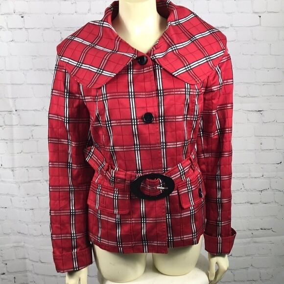 Doncaster Sport Belted Coat in Red Plaid Sz M EUC - Picture 1 of 5